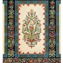 Chromolithograph of a wallpaper design featuring a central compartment with a colorful motif of foliage and flowers