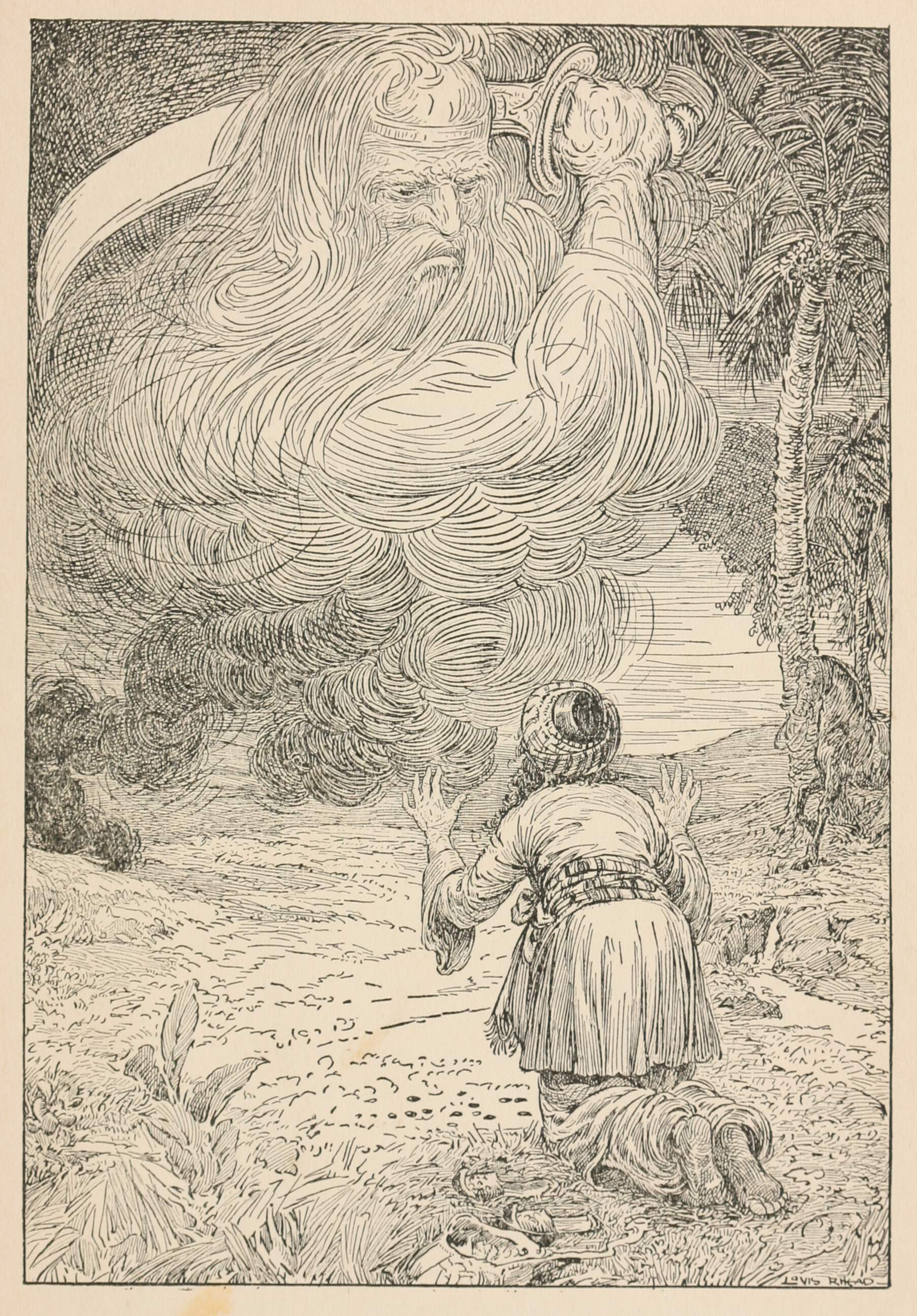 He Saw a Genie Appear | Old Book Illustrations