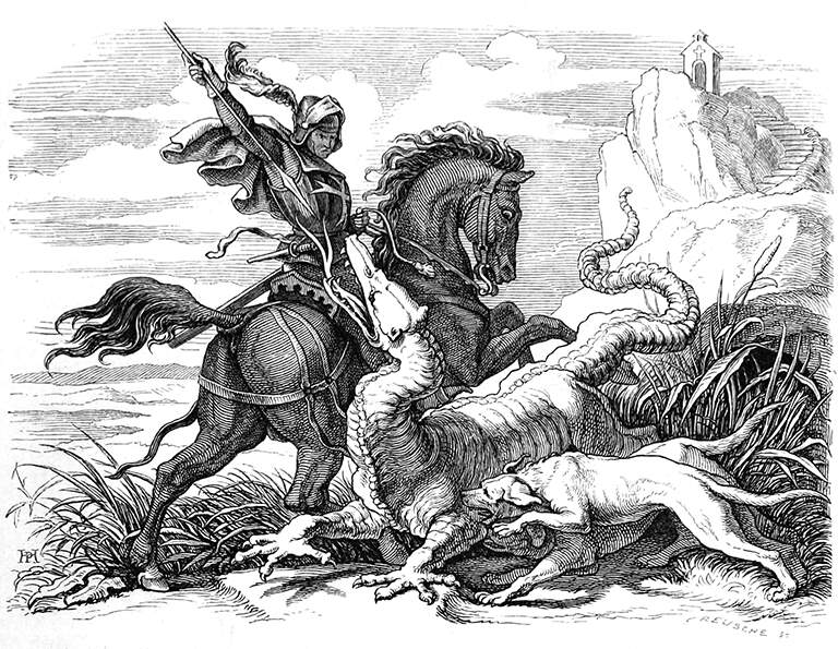 Fight with the Dragon Old Book Illustrations