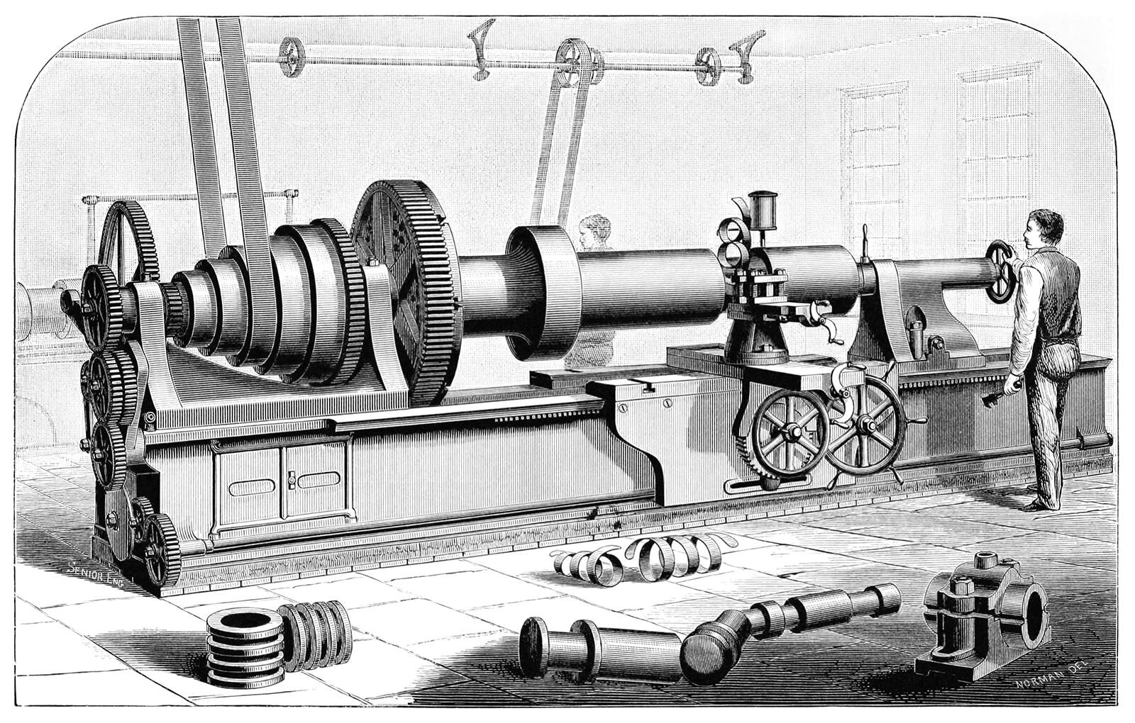 Metal-Turning Lathe Old Book Illustrations