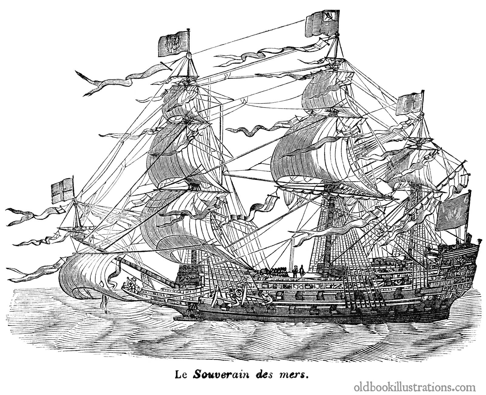 Hms Sovereign Of The Seas Old Book Illustrations